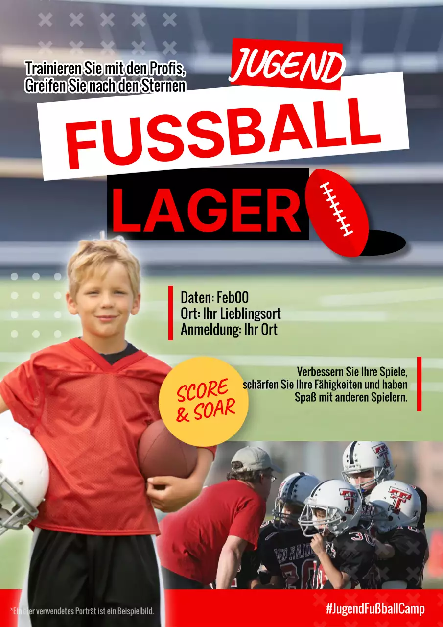 Rot-weiße trendige Fußball-Camp-Werbung