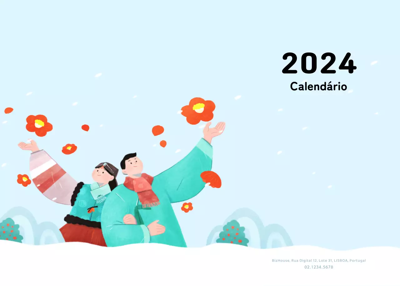 Um calendário de Ano Novo caloroso e ilustrado