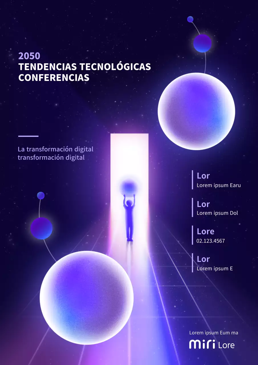 Promueva una conferencia digital con un toque cibernético en azul marino y morado