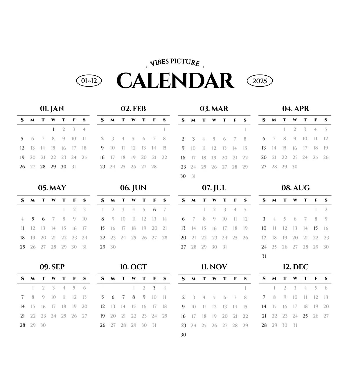 Simple style wall calendar with black and white emotional travel photography concept