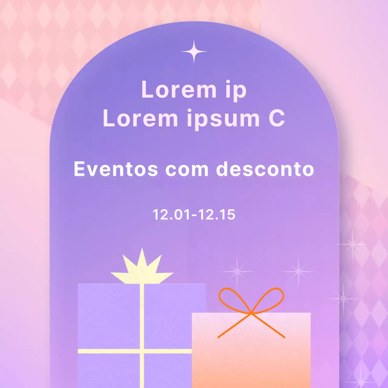 Um bonito anúncio de venda de prémios cor-de-rosa e roxo