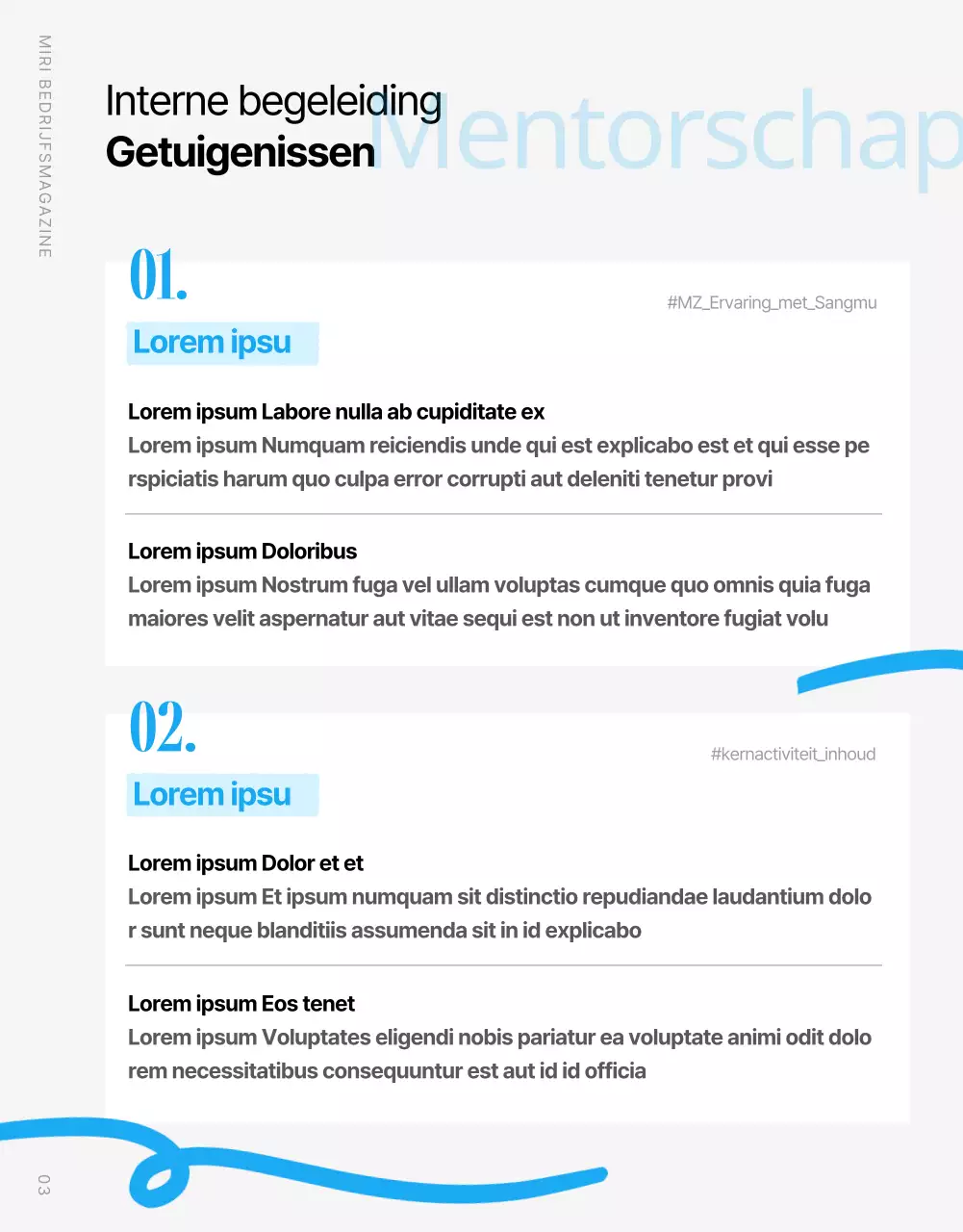 Modern bedrijfsmagazine in lichtblauw en wit