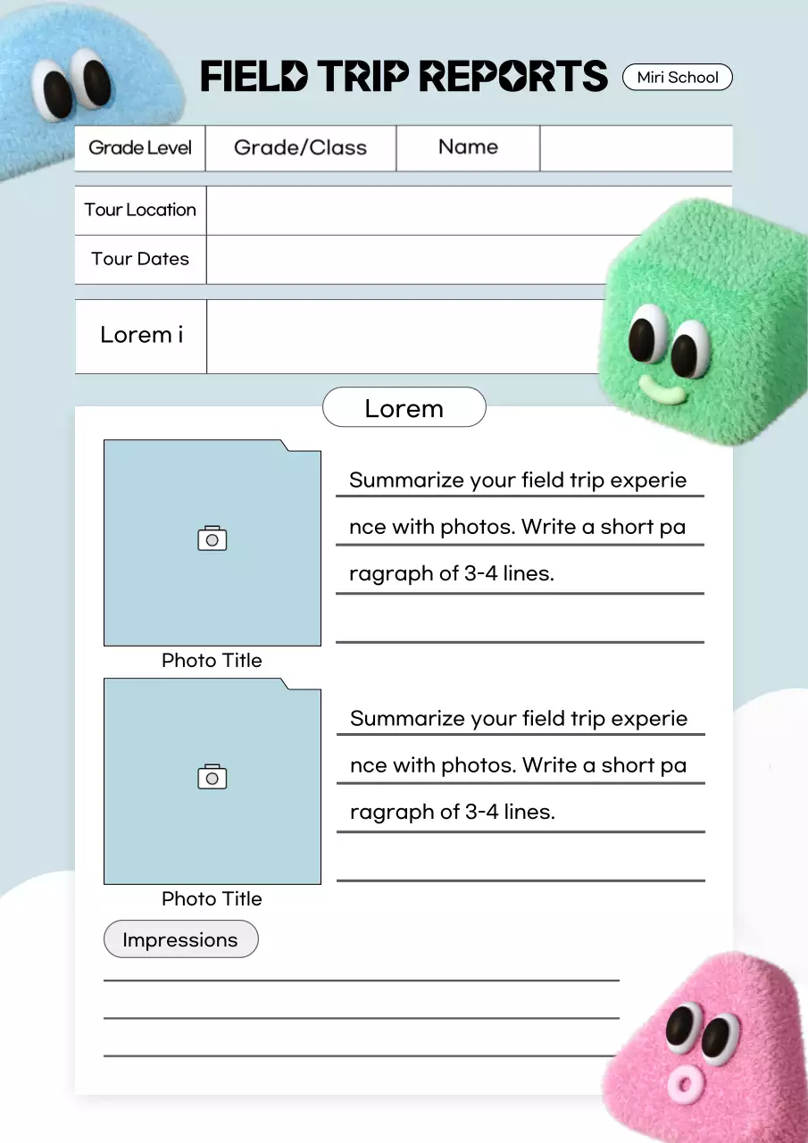 Blue Playful School Report Template