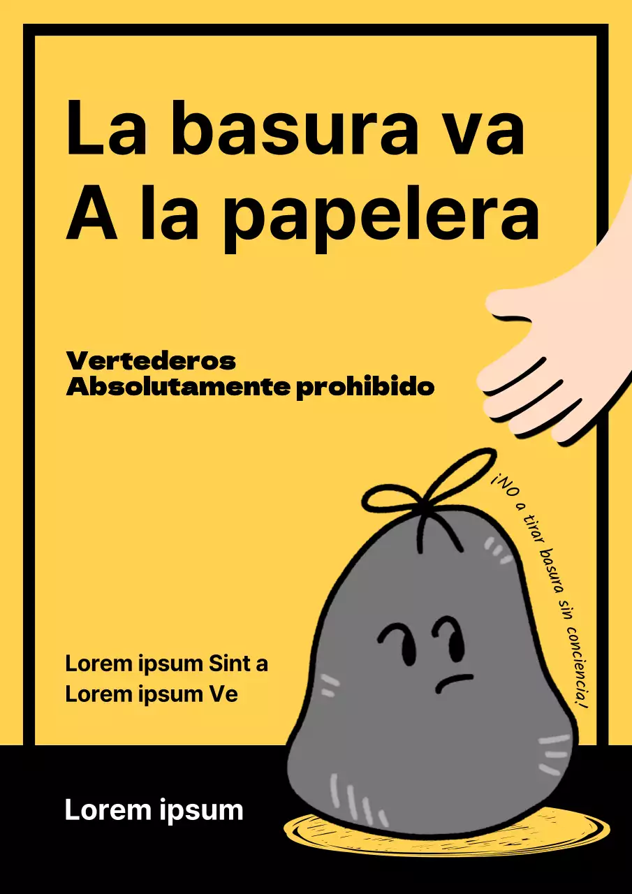 Sencillo anuncio de basura amarillo y negro