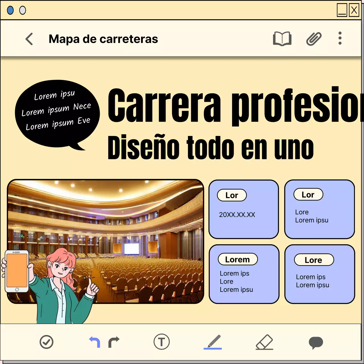 Una guía de planificación profesional con un concepto de bloc de notas amarillo y kitsch.