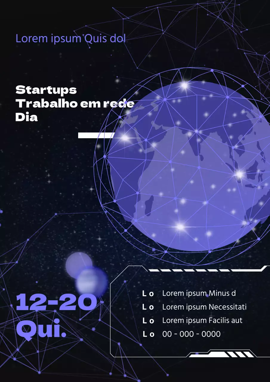 Promover o Startup Networking Day com um visual cibernético em roxo e preto