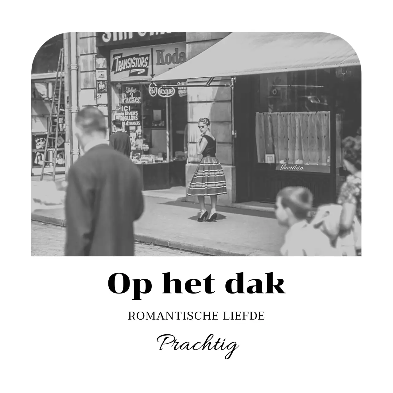 Op vintage geïnspireerd café met zwart-wit afbeeldingen en schreeflettertype