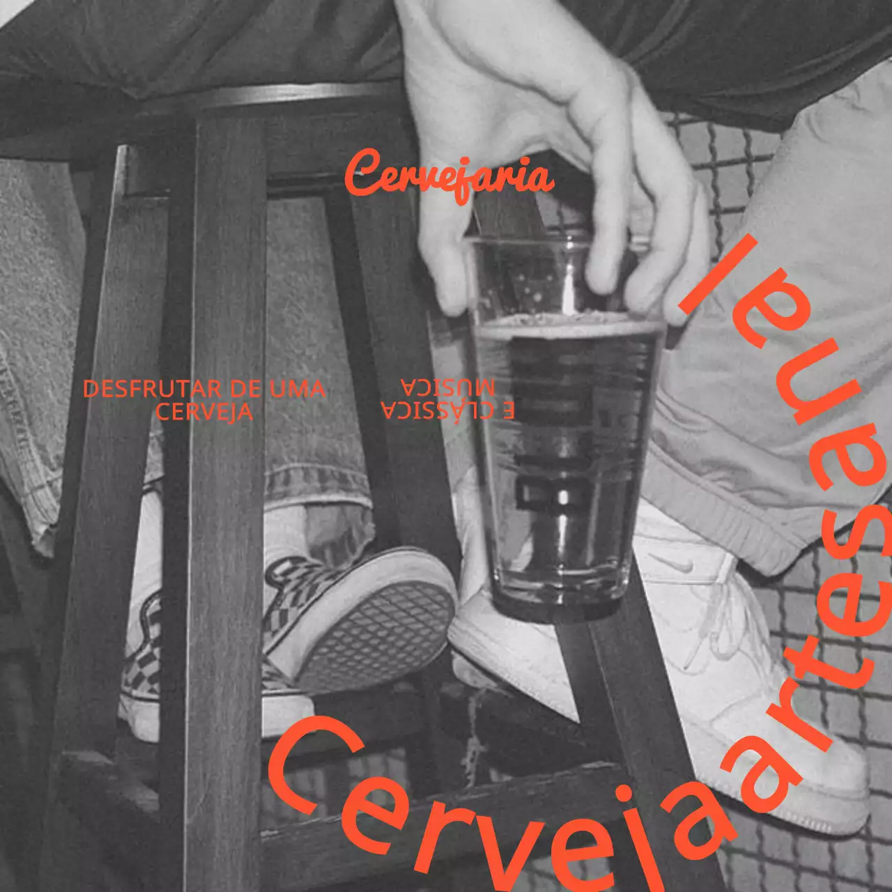 Pub de inspiração vintage com fotografias sentimentais a preto e branco e tipo de letra serifado