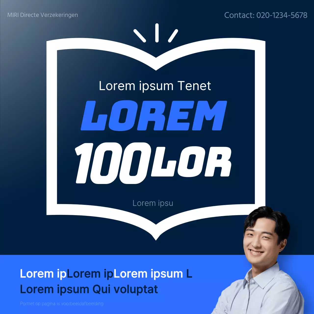 Een stijlvolle blauw-witte advertentie van een verzekeringsagentschap