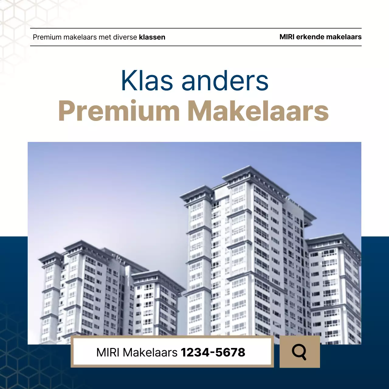 Luxueus vastgoed in marineblauw en goud door een makelaar.