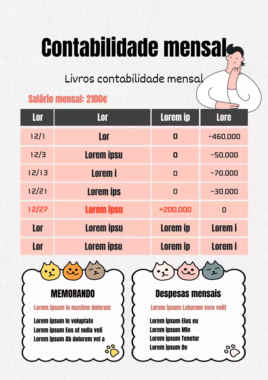 Agenda doméstica mensal minimalista em cor-de-rosa e preto