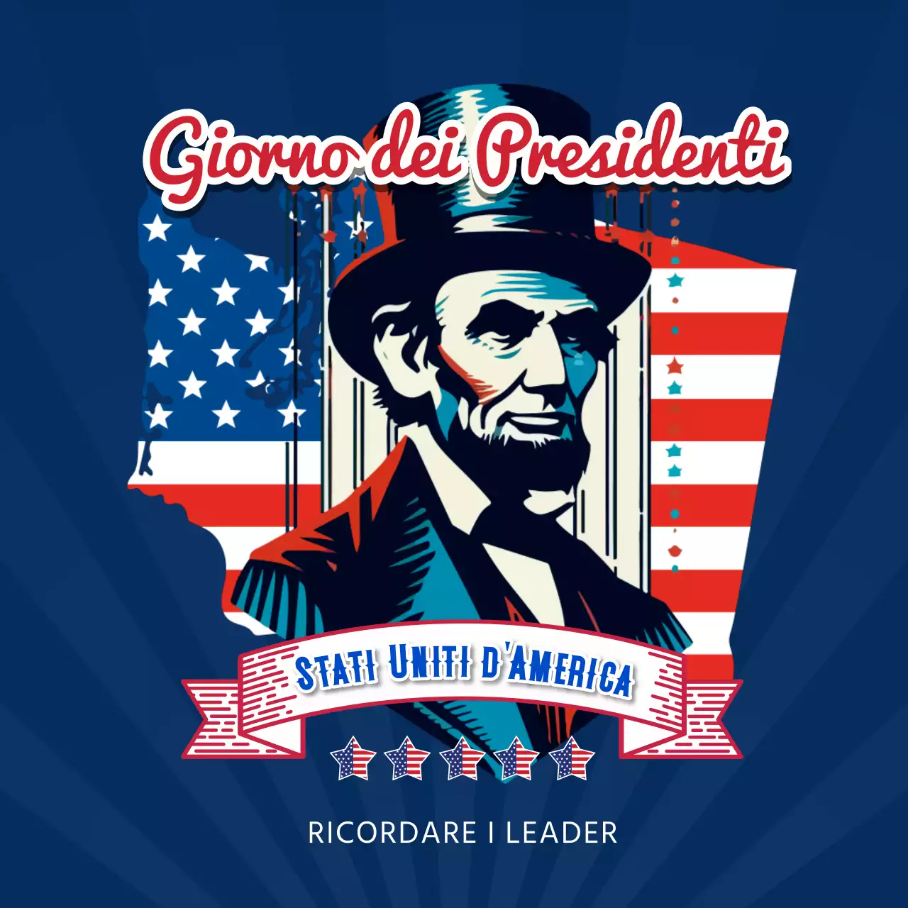 Pubblicità d'epoca blu e rossa per la celebrazione del Giorno del Presidente