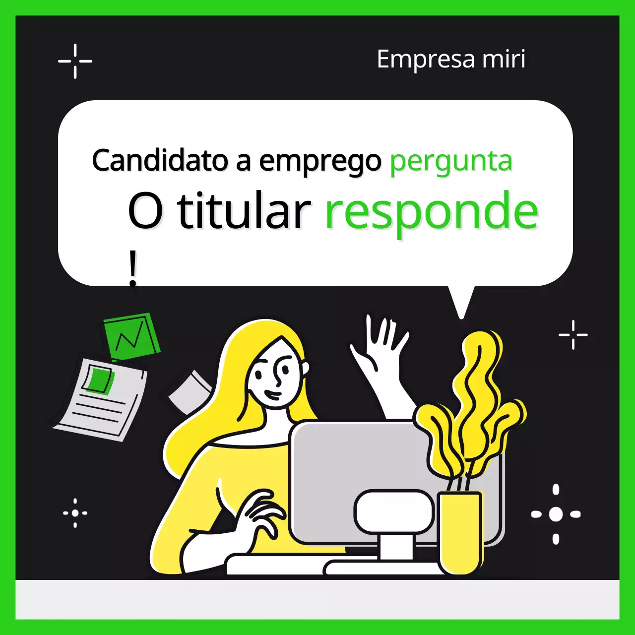 Informações sobre a entrevista de emprego no estilo moderno de verde-lima e preto
