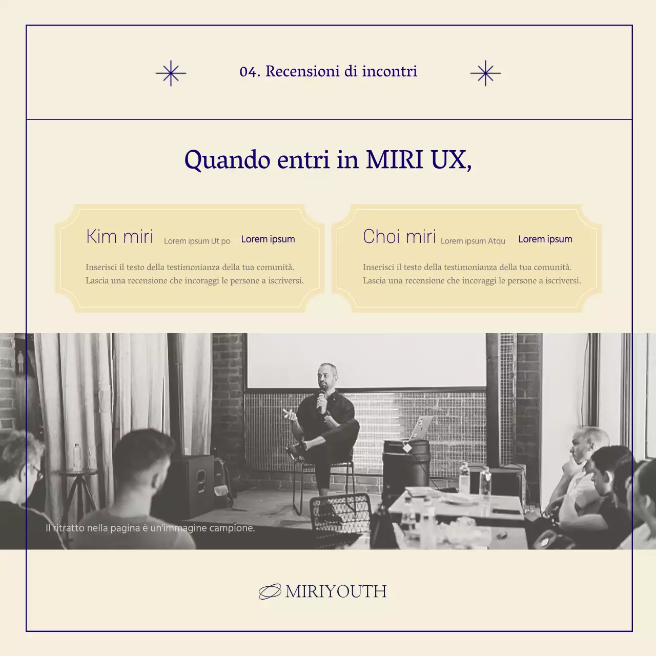 Un semplice posto di reclutamento per la comunità in blu navy e beige.