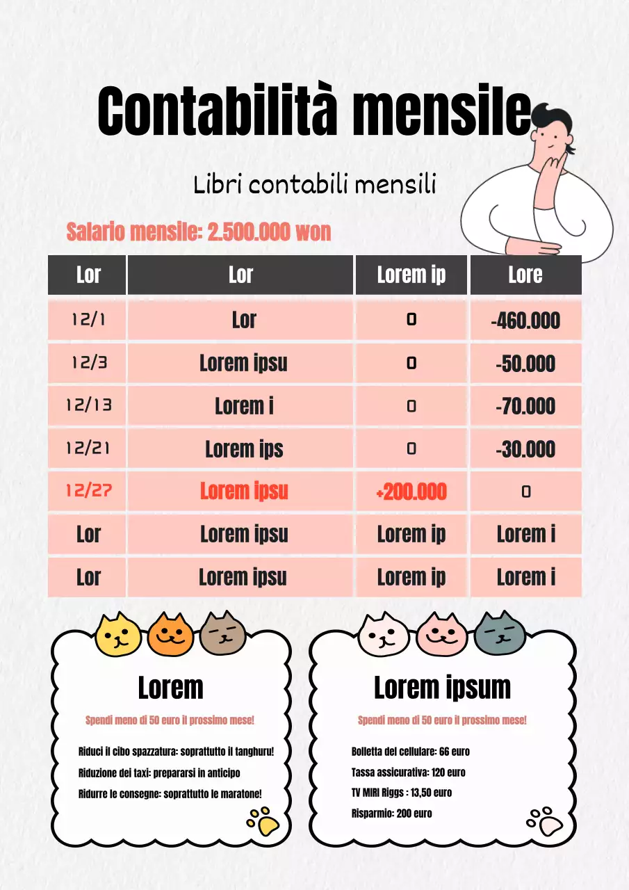 Agenda mensile minimalista per la casa in rosa e nero