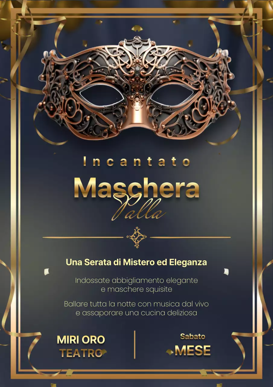 Elegante invito al ballo in maschera nero e oro