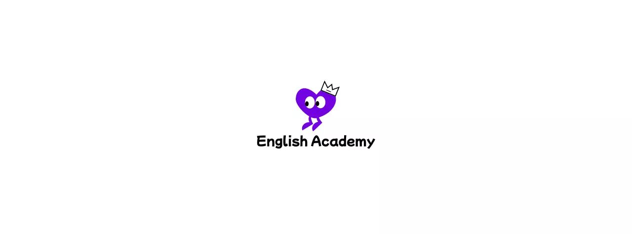 보라색 하트 캐릭터가 있는 귀여운 컨셉의 영어 아카데미