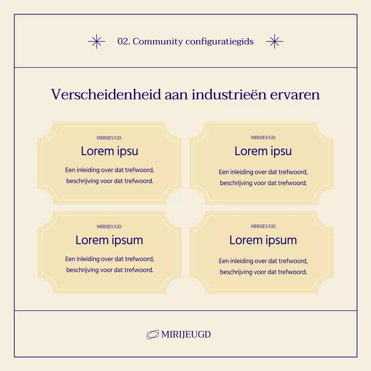 Een eenvoudige gemeenschapswervingspost in marineblauw en beige