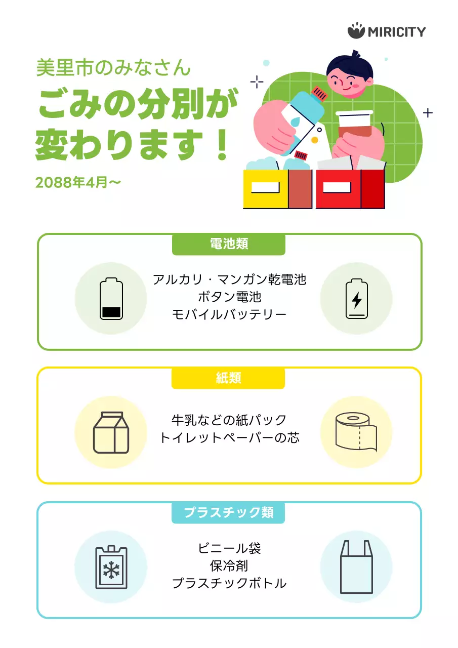 緑 シンプル ごみ分別 お知らせ ポスター