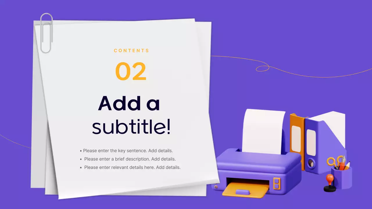 A simple office worker business report in purple and yellow