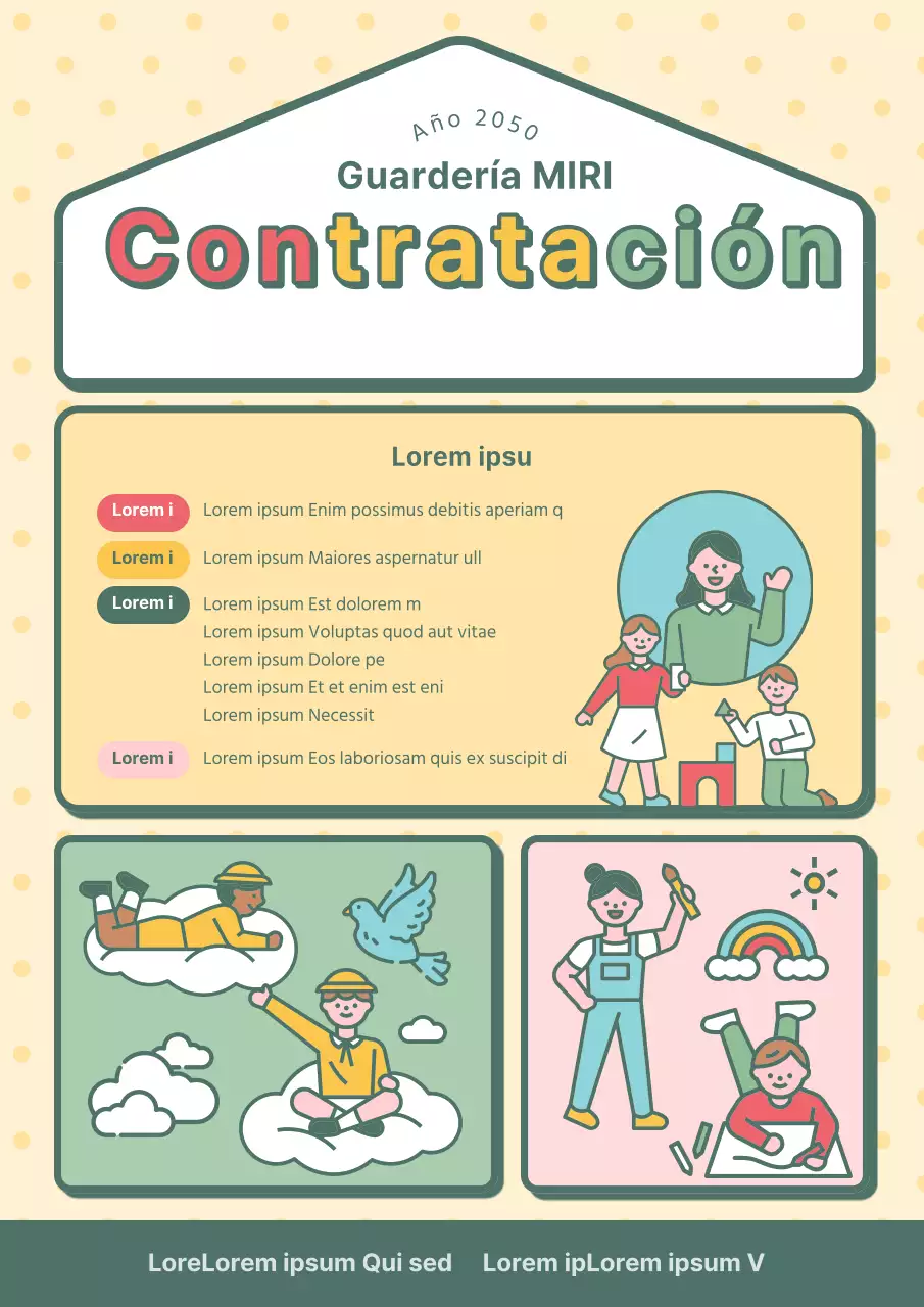 Un bonito anuncio amarillo y caqui de contratación para guarderías