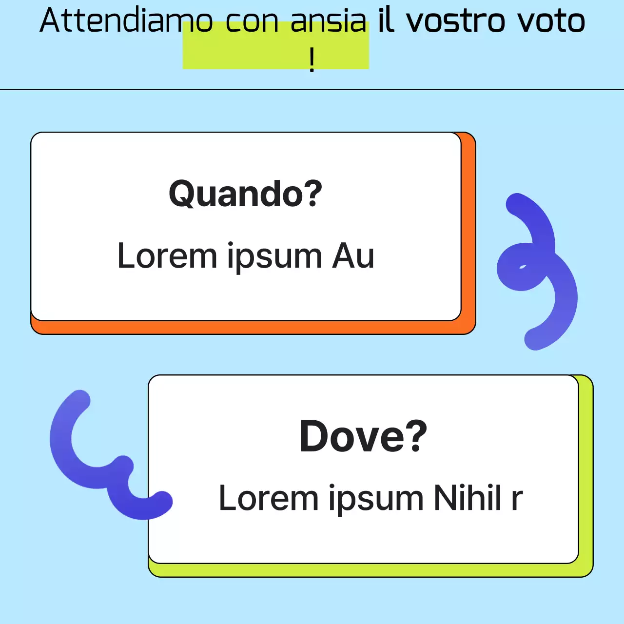 Promuovere una collezione kitsch di impegni di colore azzurro e arancione.