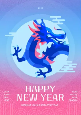 Blue Traditional Dragon Invitation Poster