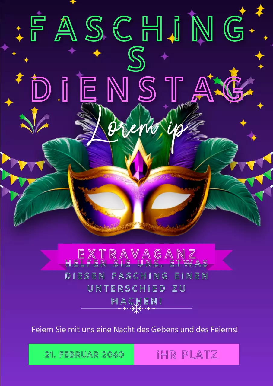 Neon und lila Fantasy Mardi Gras Wohltätigkeitsveranstaltung Werbung