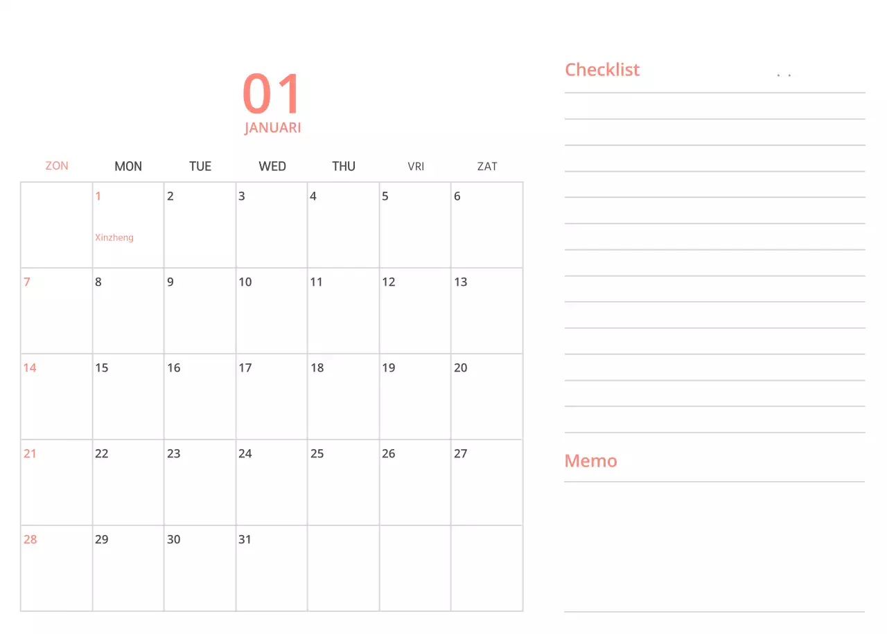 Schattige geïllustreerde groene bureaukalender met familiethema