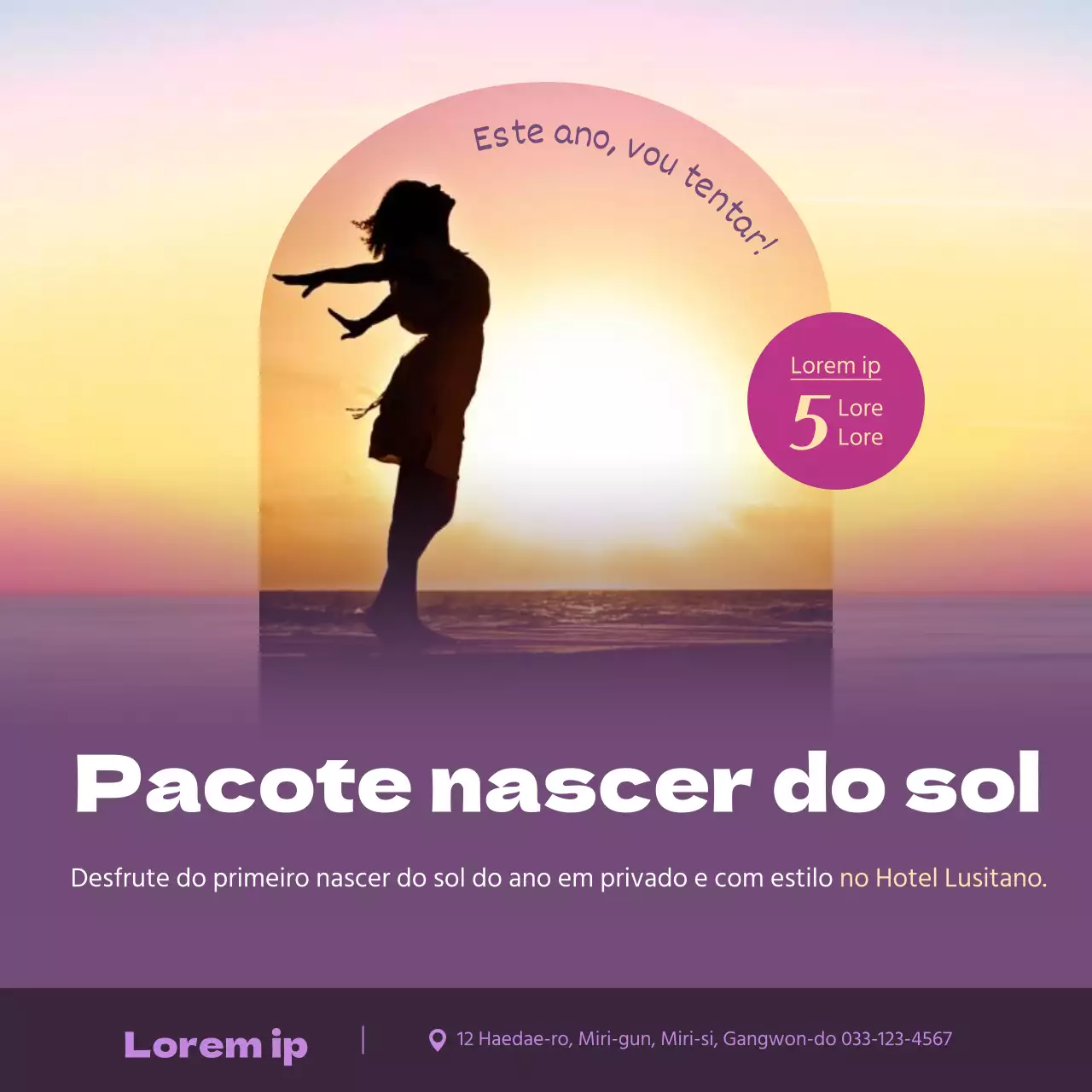 Promover uma listagem simples do nascer do sol em amarelo e roxo