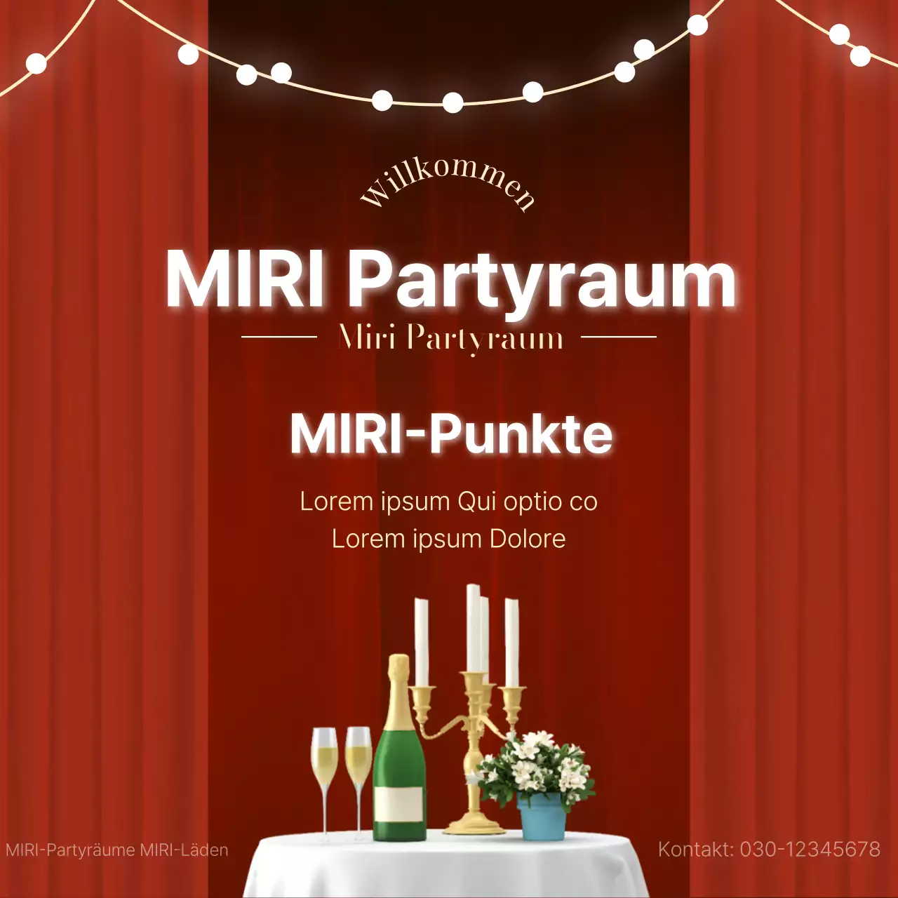 Werben Sie für eine luxuriöse Partyraummiete in Rot und Weiß
