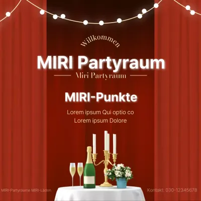 Werben Sie für eine luxuriöse Partyraummiete in Rot und Weiß