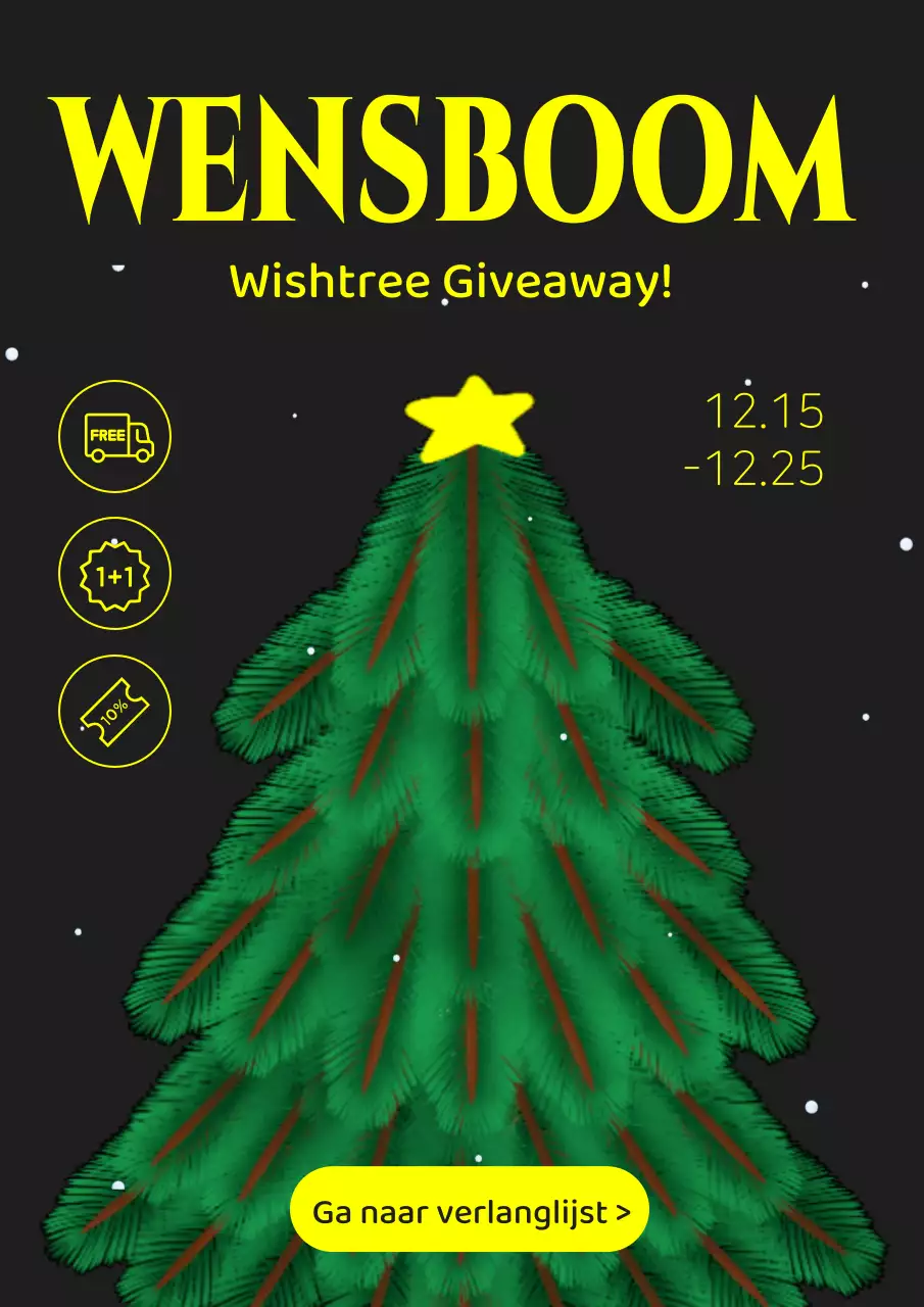 Minimalistische kerstcadeau-advertentie in groen en geel