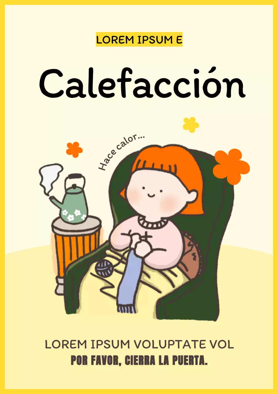 Un alegre aviso de calefacción amarillo y naranja