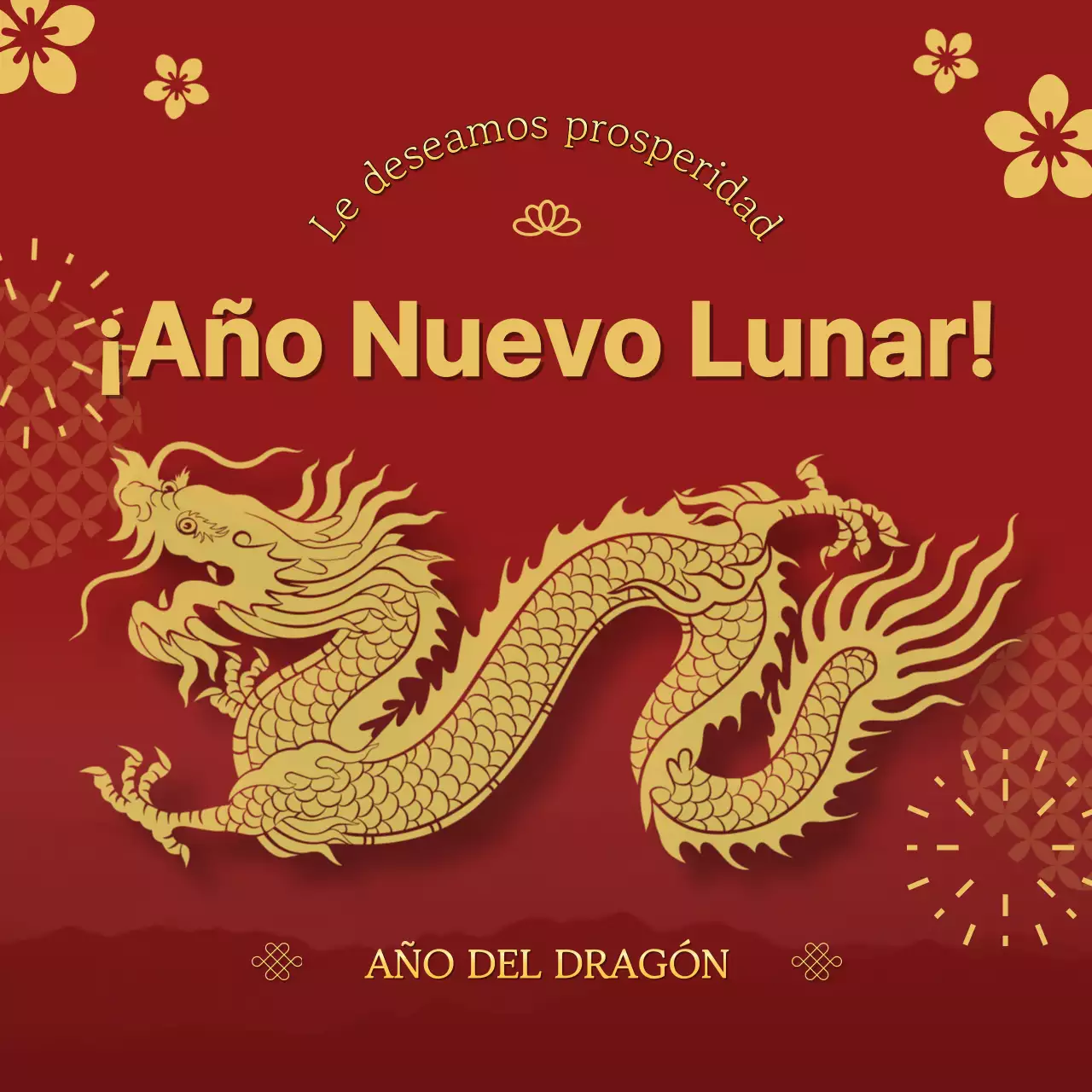 Anuncio tradicional rojo y dorado del Año Nuevo Lunar