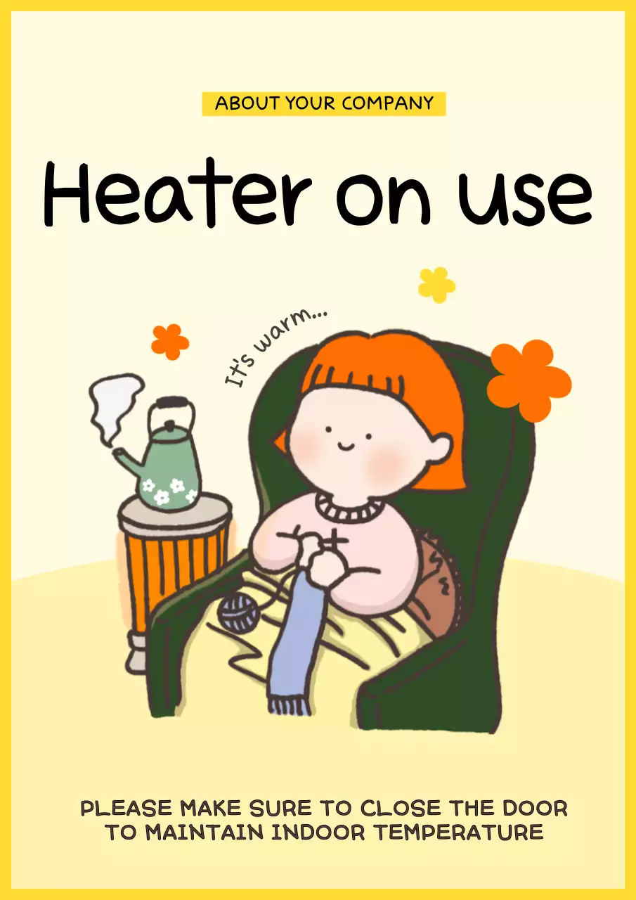 Yellow Simple Heater Notice Poster