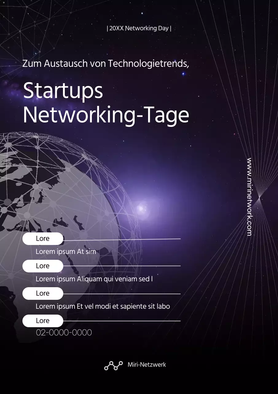 Werbung für einen trendigen Startup-Networking-Tag in Lila und Weiß