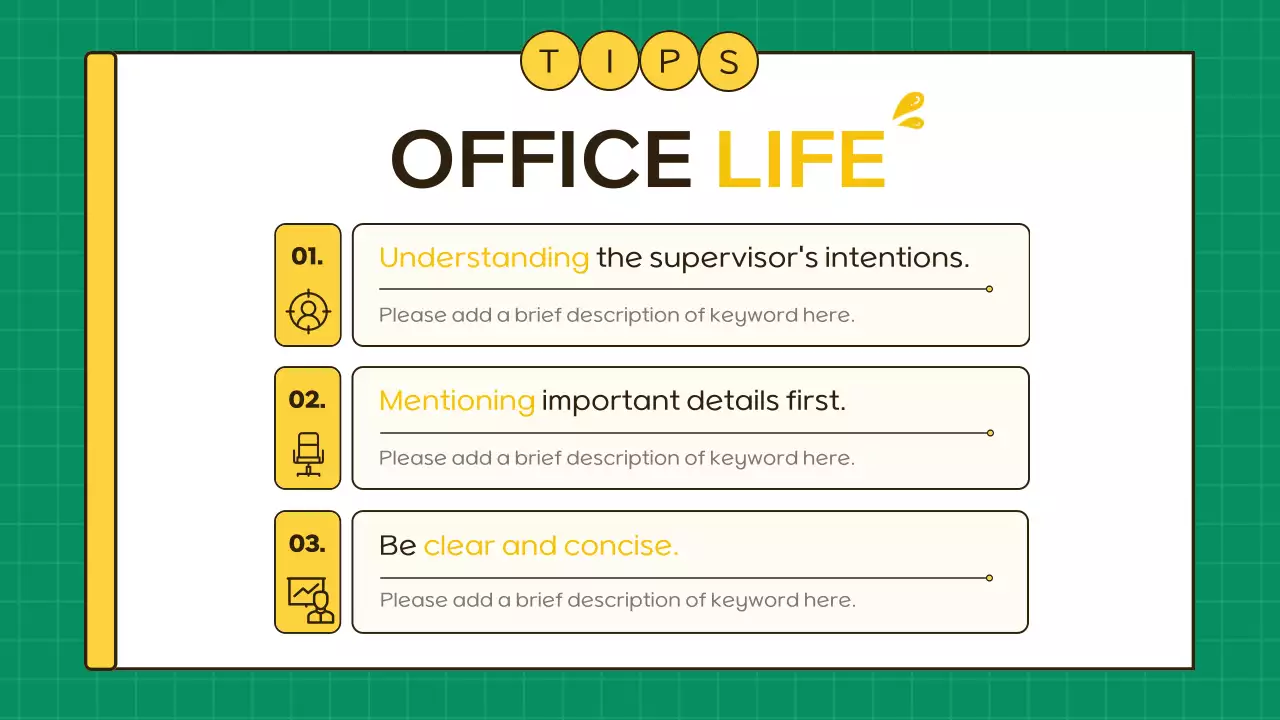 노랑과 초록색의 심플한 직장생활 업무 꿀팁 정보