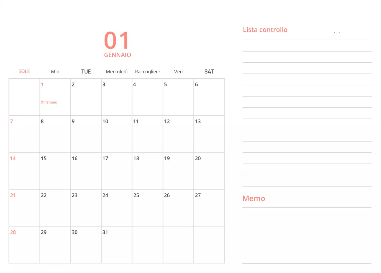 Simpatico calendario da tavolo illustrato verde a tema famiglia