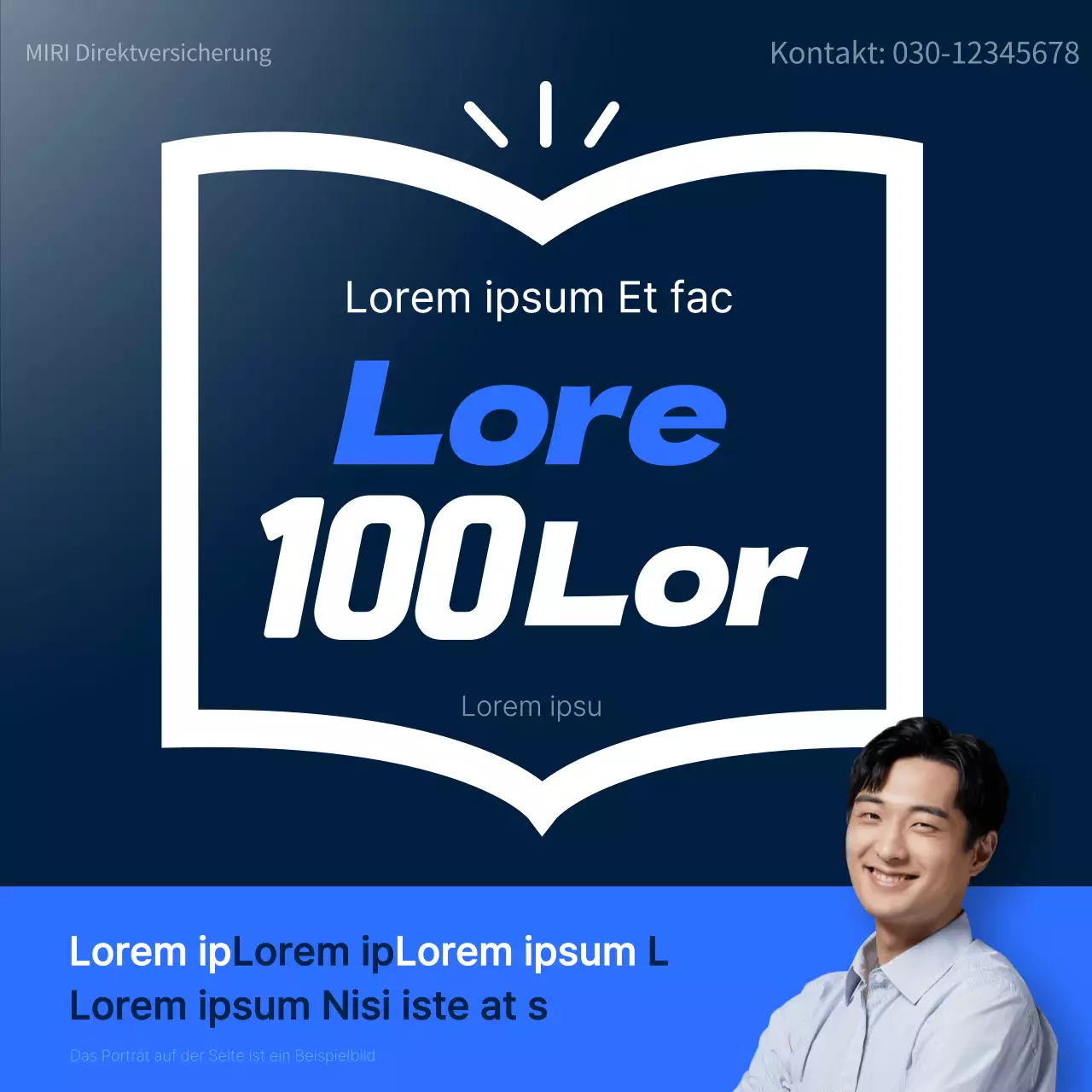 Eine elegante blau-weiße Anzeige einer Versicherungsagentur