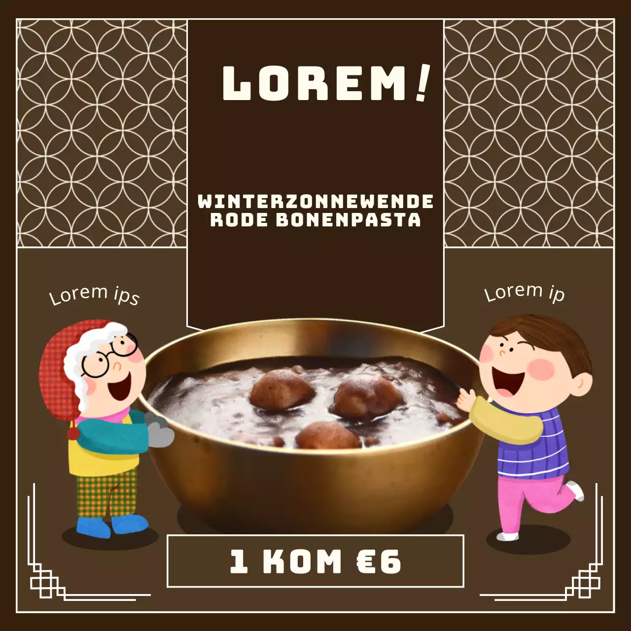 Een eenvoudig wit en bruin menu met rode bonenpap voor de winterzonnewende promoten