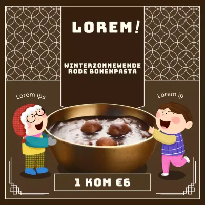 Een eenvoudig wit en bruin menu met rode bonenpap voor de winterzonnewende promoten