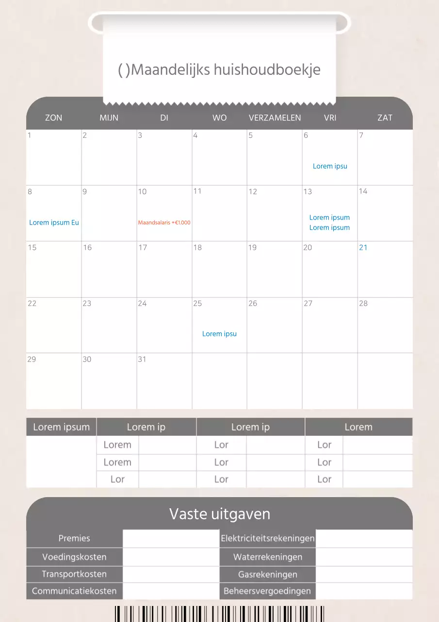 Een kitscherige roze en grijze huishoudbudgetplanner