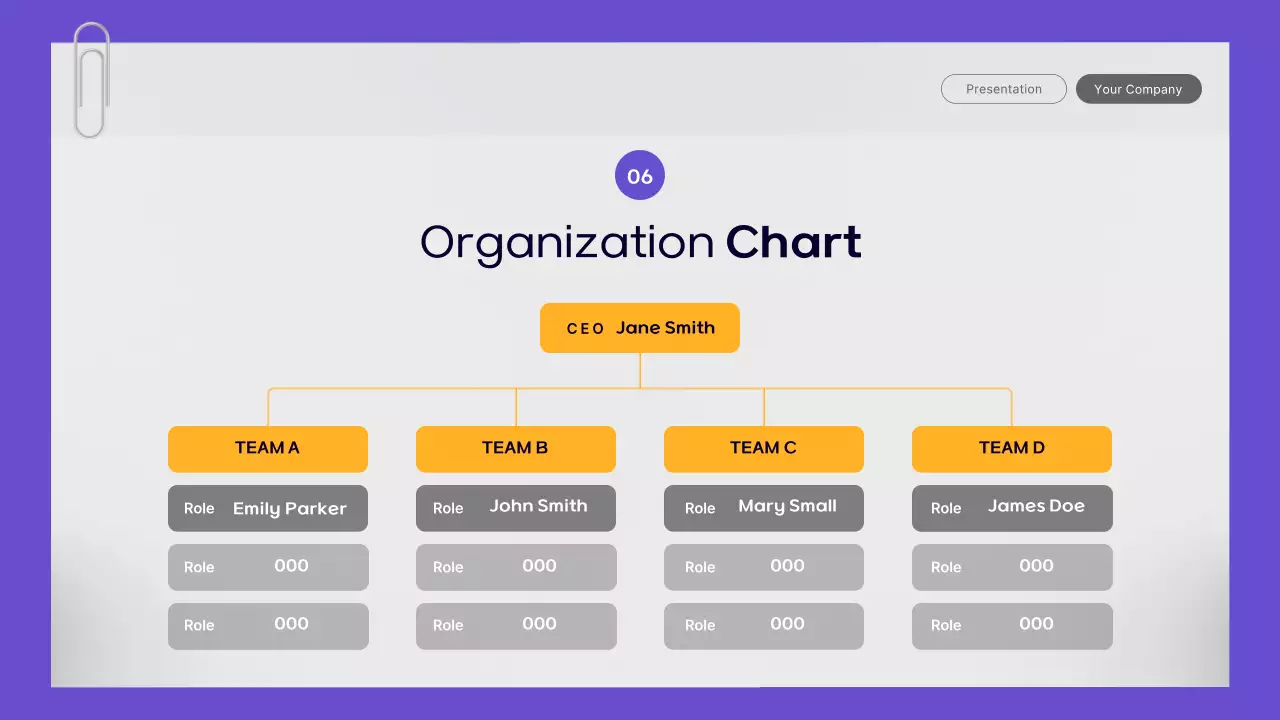 A simple office worker business report in purple and yellow