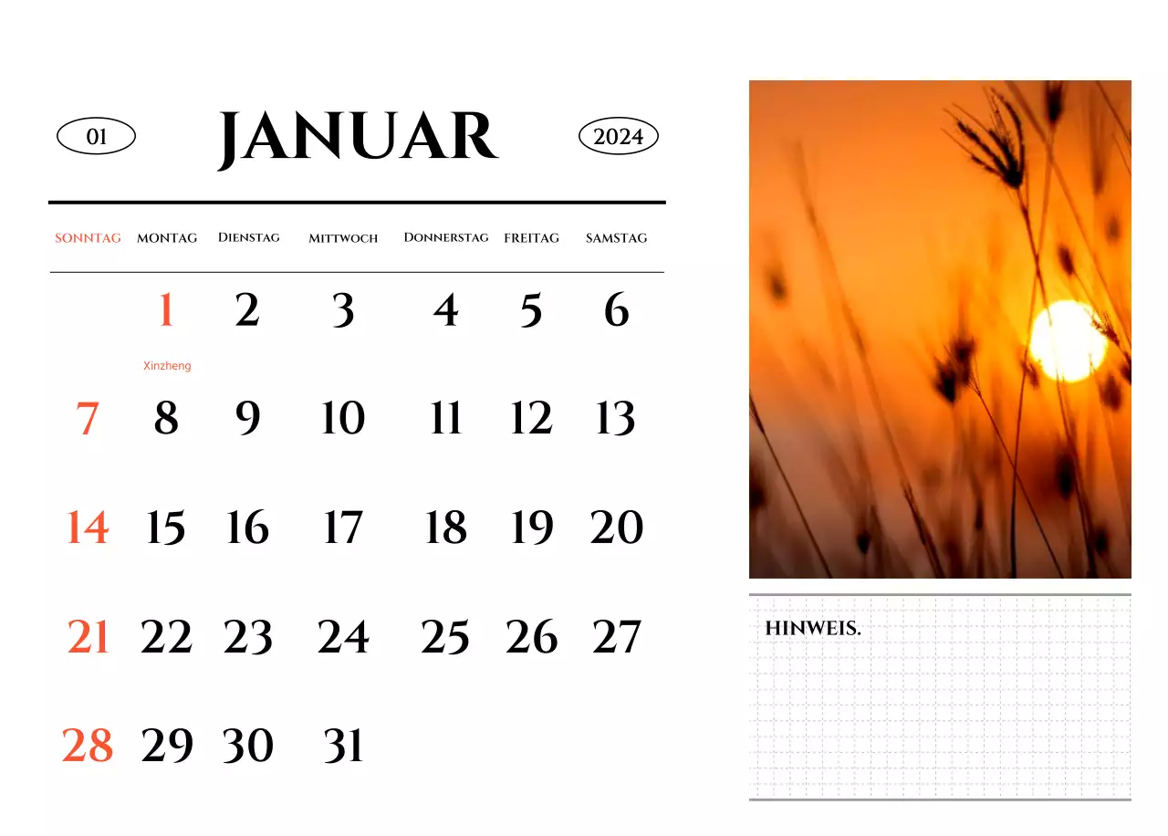 Ein Kalender im schlichten Stil mit einem emotionalen Reisefotografiekonzept