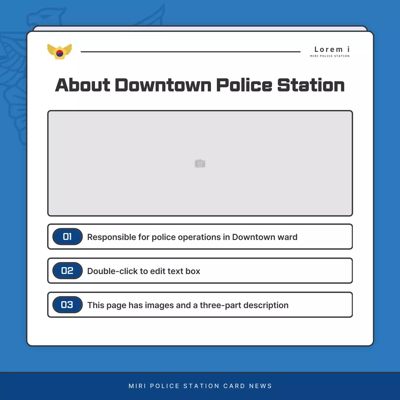 Default police department newsletter postings in blue and navy blue