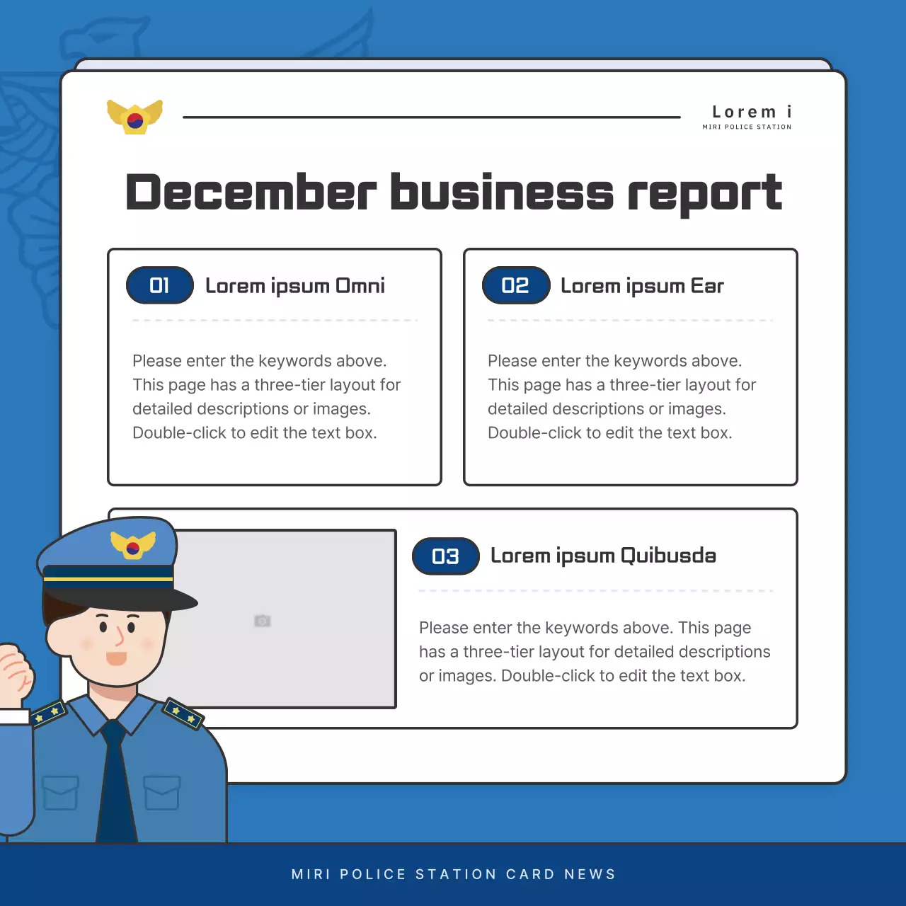 Default police department newsletter postings in blue and navy blue
