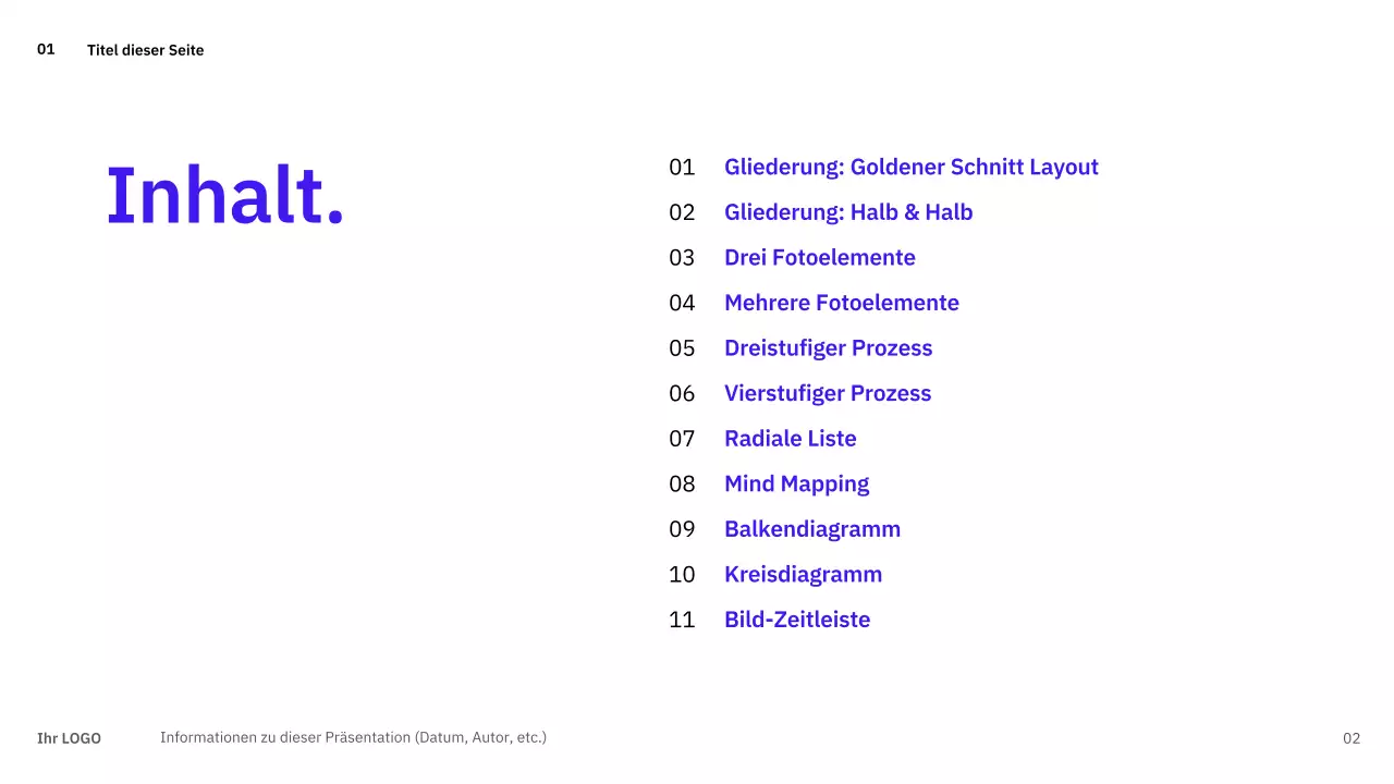 Einfache, abwechslungsreiche Layouts in Blau für die Planung