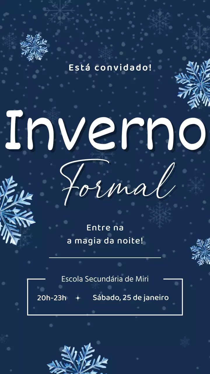 Convite para baile formal de inverno clássico em azul-marinho e branco