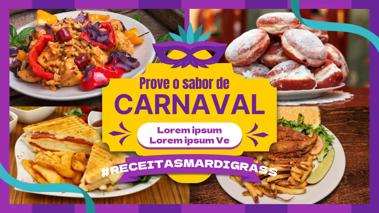 Receitas de Carnaval Kitsch roxo e amarelo